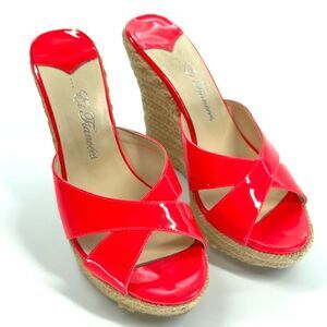 Et Fiancees Bright Hot Pink Espadrille Wedge Slip On Sandals Ankle strap Size 36